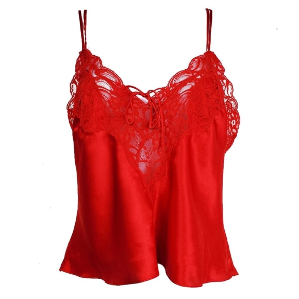 Victoria's Secret Vintage Gold Label Red Silky Satin Lace Lingerie Top Size M